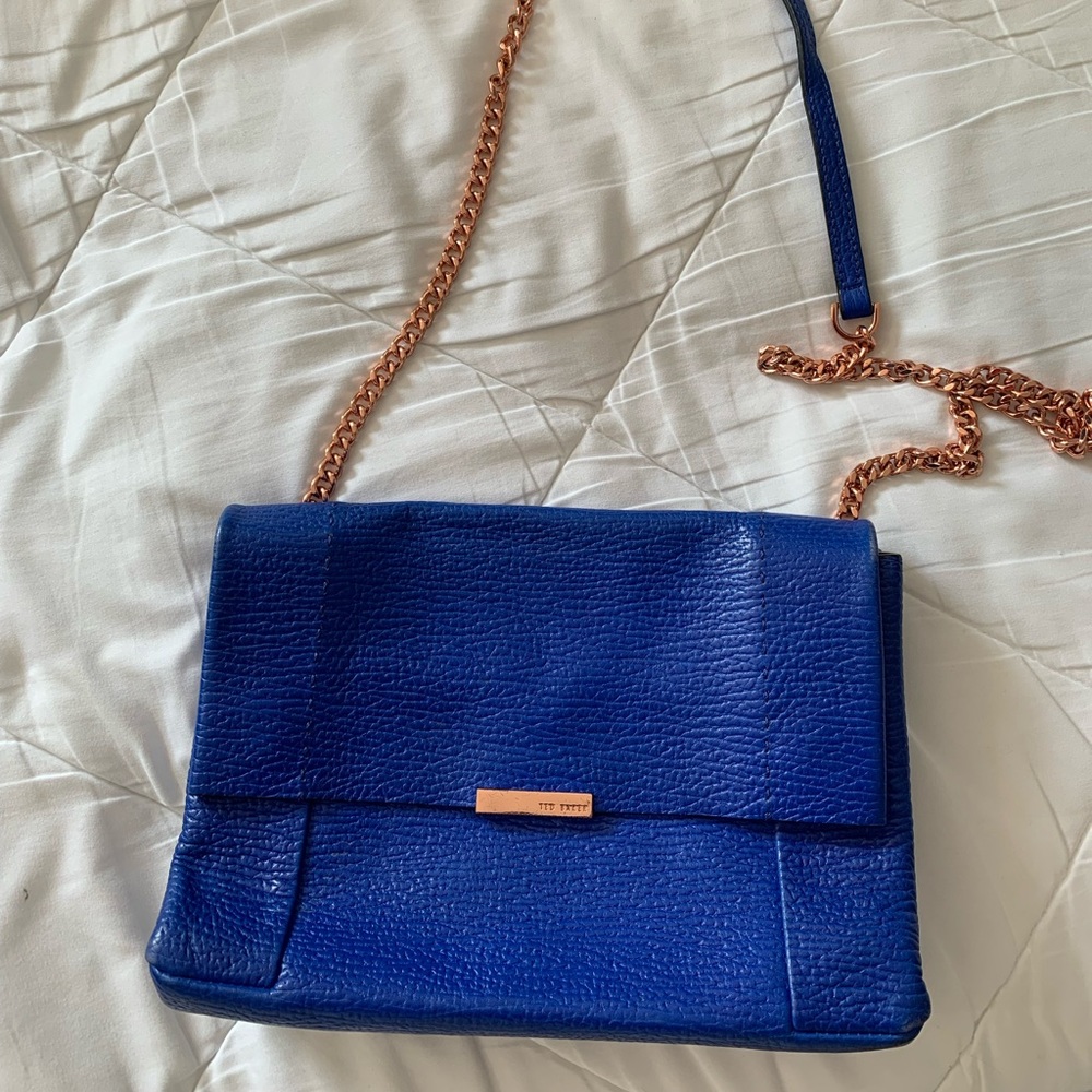 Ted baker royal blue purse with rose gold chain